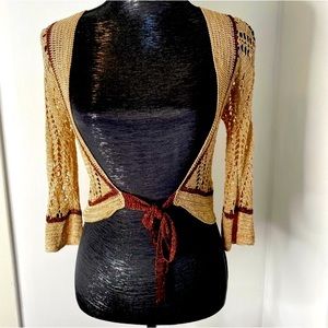 Crocheted cardigan with beaded belt accent